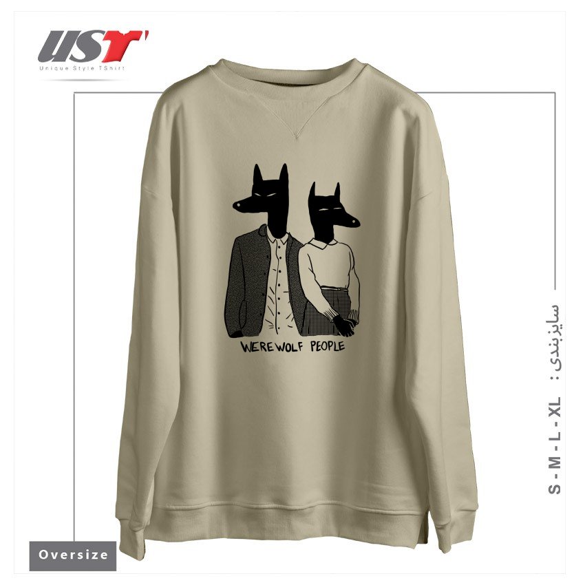 طرح WEREWOLF PEOPLE سوییشرت اورسایزرنگ نخودی