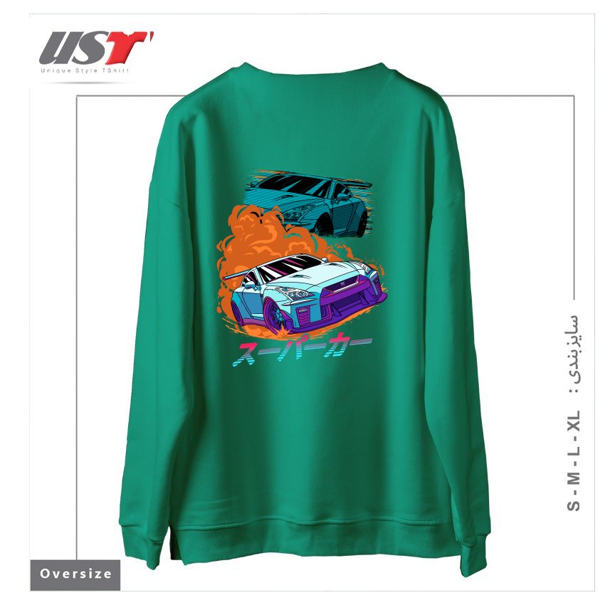 طرح JDM GT-R NIPPON STREET RACING CAR سوییشرت اورسایزرنگ سبز سدری