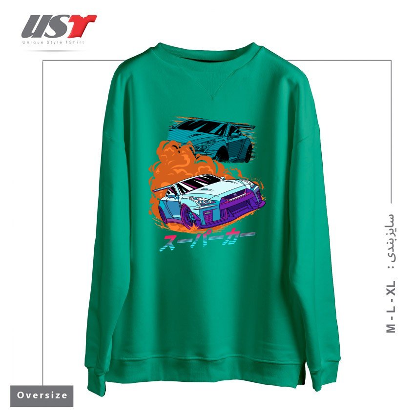 طرح JDM GT-R NIPPON STREET RACING CAR سوییشرت اورسایزرنگ سبز سدری