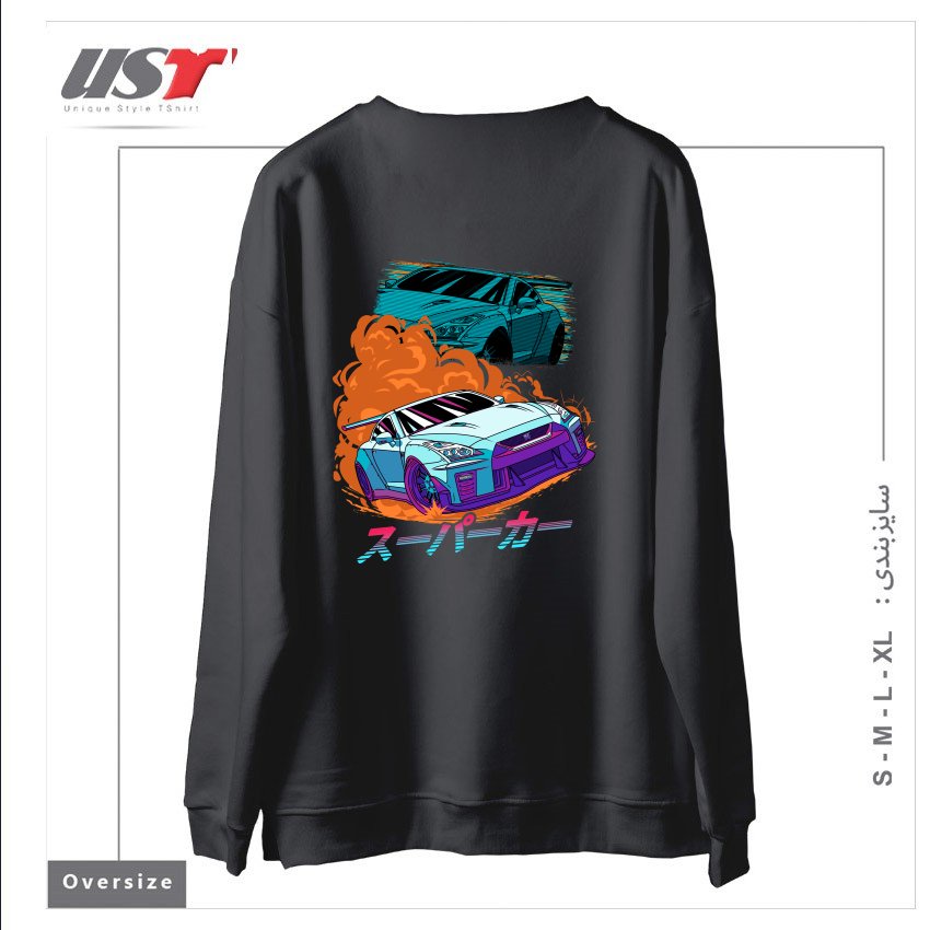 طرح JDM GT-R NIPPON STREET RACING CAR سوییشرت اورسایزرنگ دودی