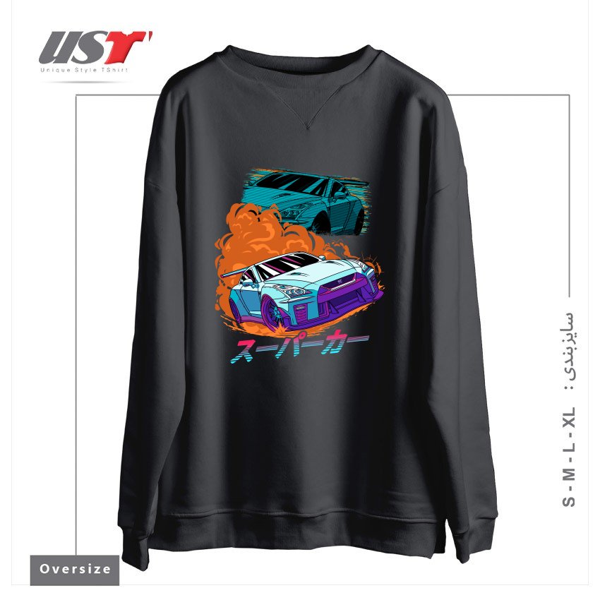 طرح JDM GT-R NIPPON STREET RACING CAR سوییشرت اورسایزرنگ دودی