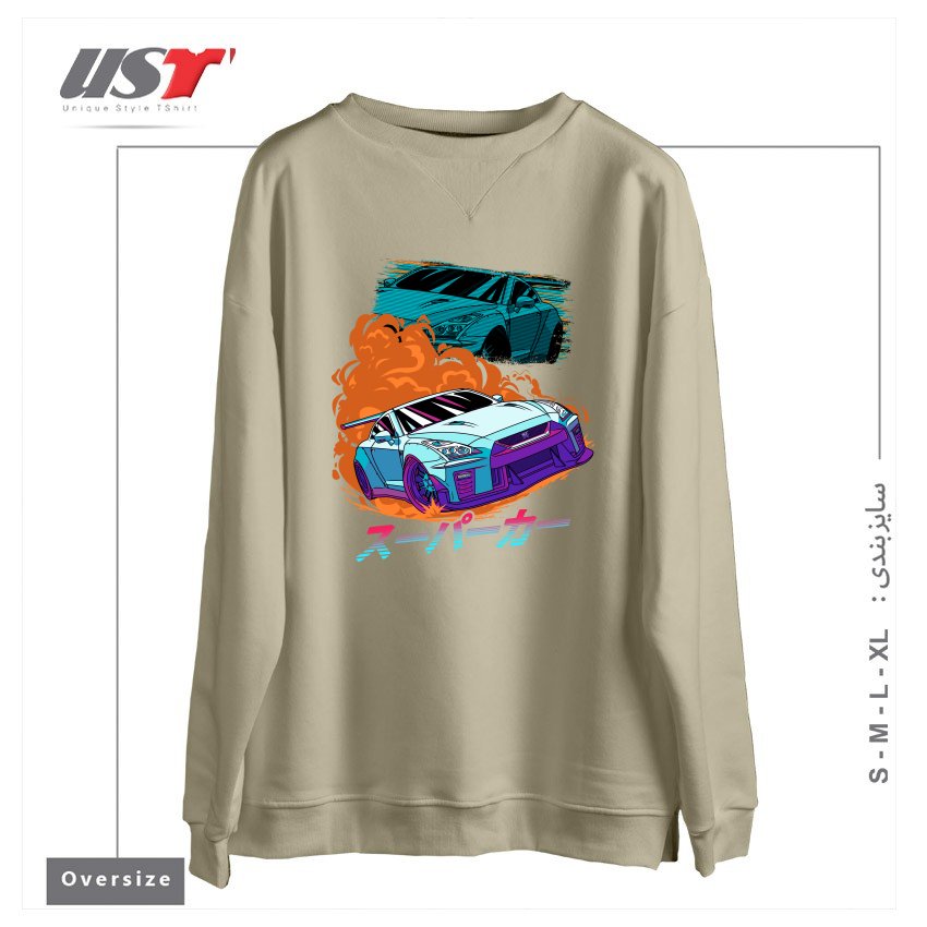 طرح JDM GT-R NIPPON STREET RACING CAR سوییشرت اورسایزرنگ نخودی