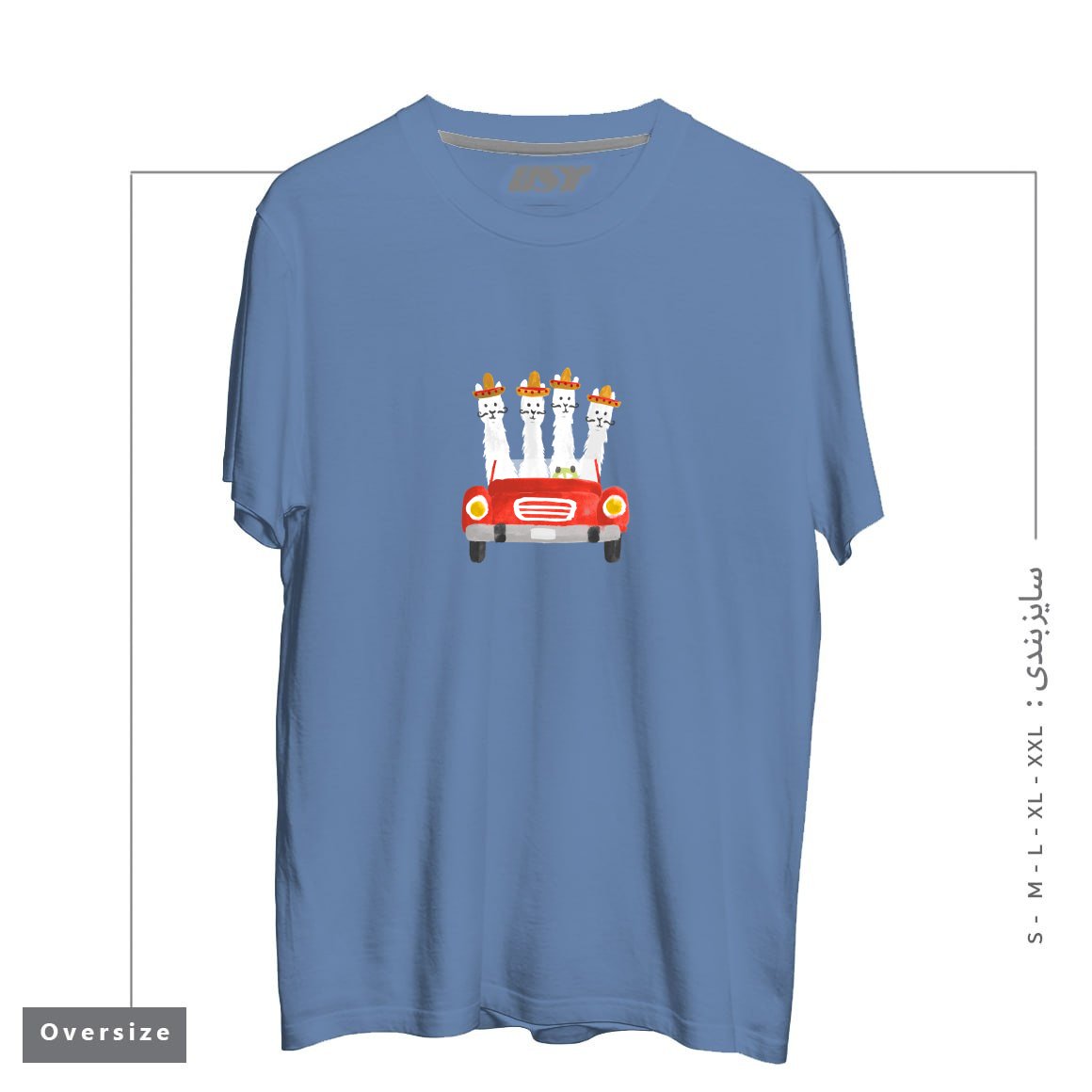 طرح LLAMAS ON A ROADTRIP تیشرت اورسایزرنگ آبی نفتی