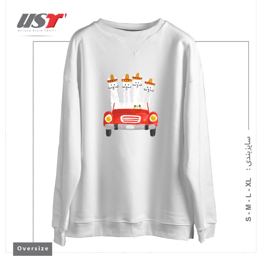 سوییشرت اورسایز طرح LLAMAS ON A ROADTRIP