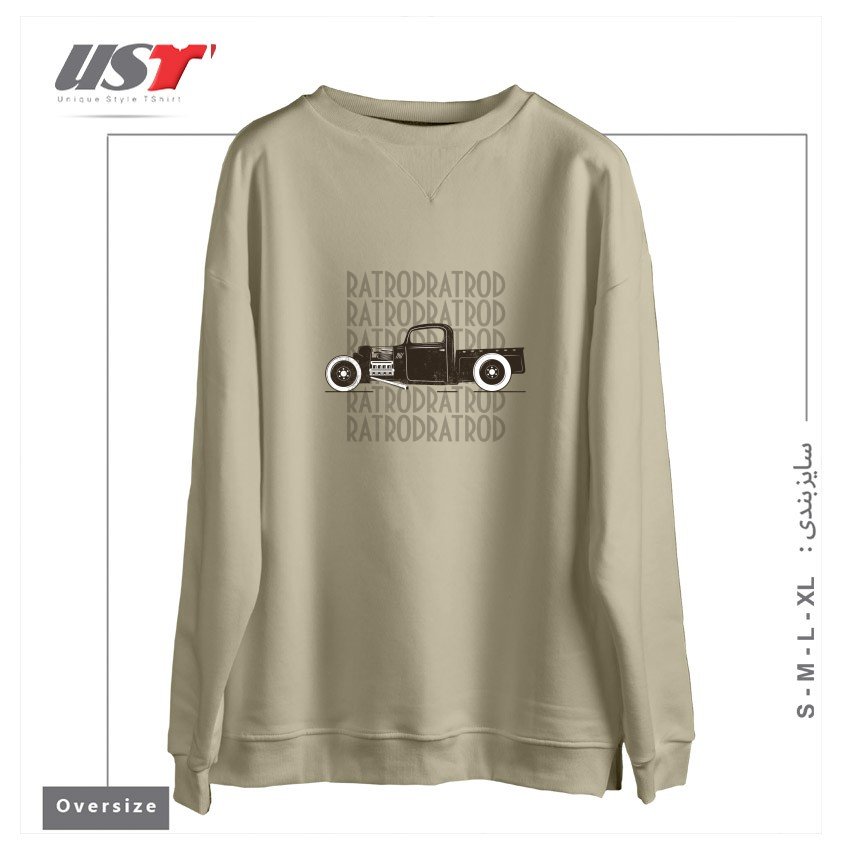 طرح RAT ROD HOT ROD T-SHIRT سوییشرت اورسایزرنگ نخودی