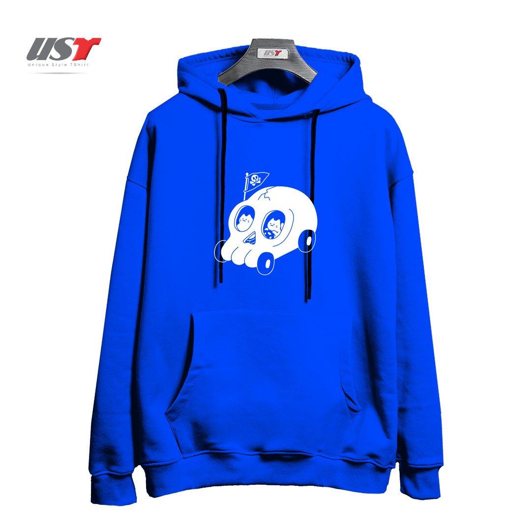 طرح SKULLMOBILE5151 هودی اورسایزرنگ آبی شالی