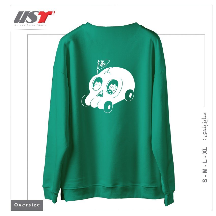 طرح SKULLMOBILE5151 سوییشرت اورسایزرنگ سبز سدری