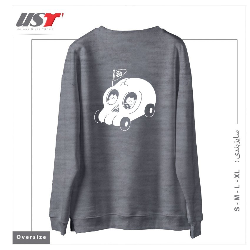 طرح SKULLMOBILE5151 سوییشرت اورسایزرنگ طوسی ملانژ