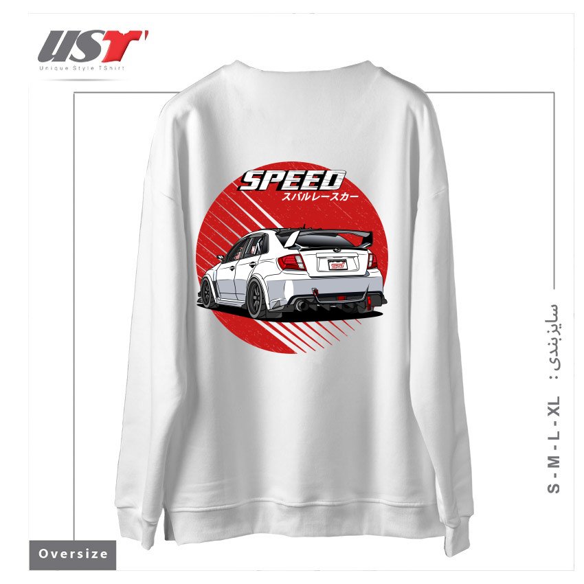 طرح SUBARU IMPREZA WRX STI 2009 سوییشرت اورسایزرنگ سفید