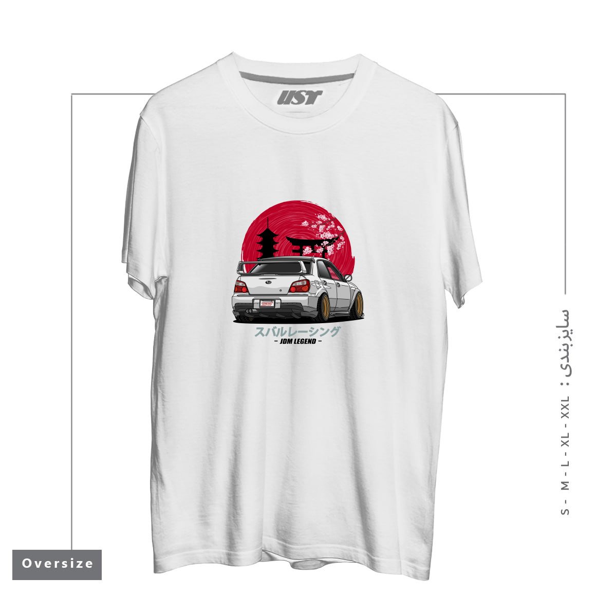طرح SUBARU IMPREZA WRX STI تیشرت اورسایزرنگ سفید