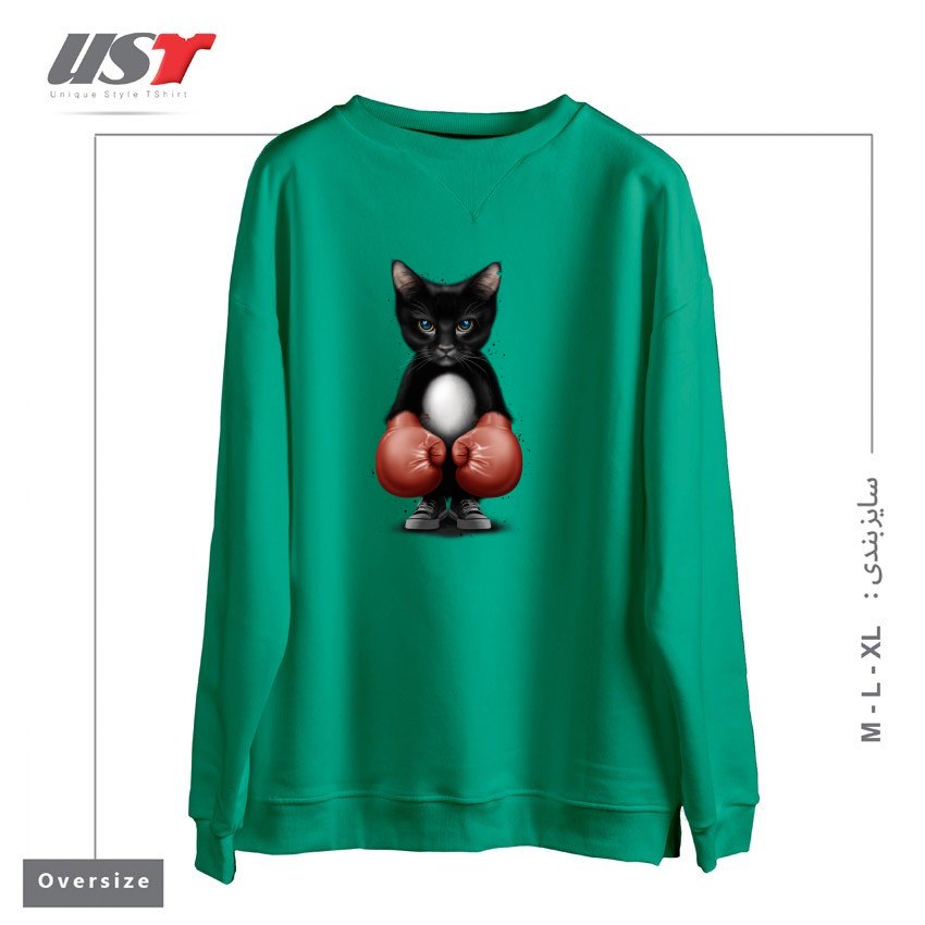طرح BOXER CAT 2017 سوییشرت اورسایزرنگ سبز سدری