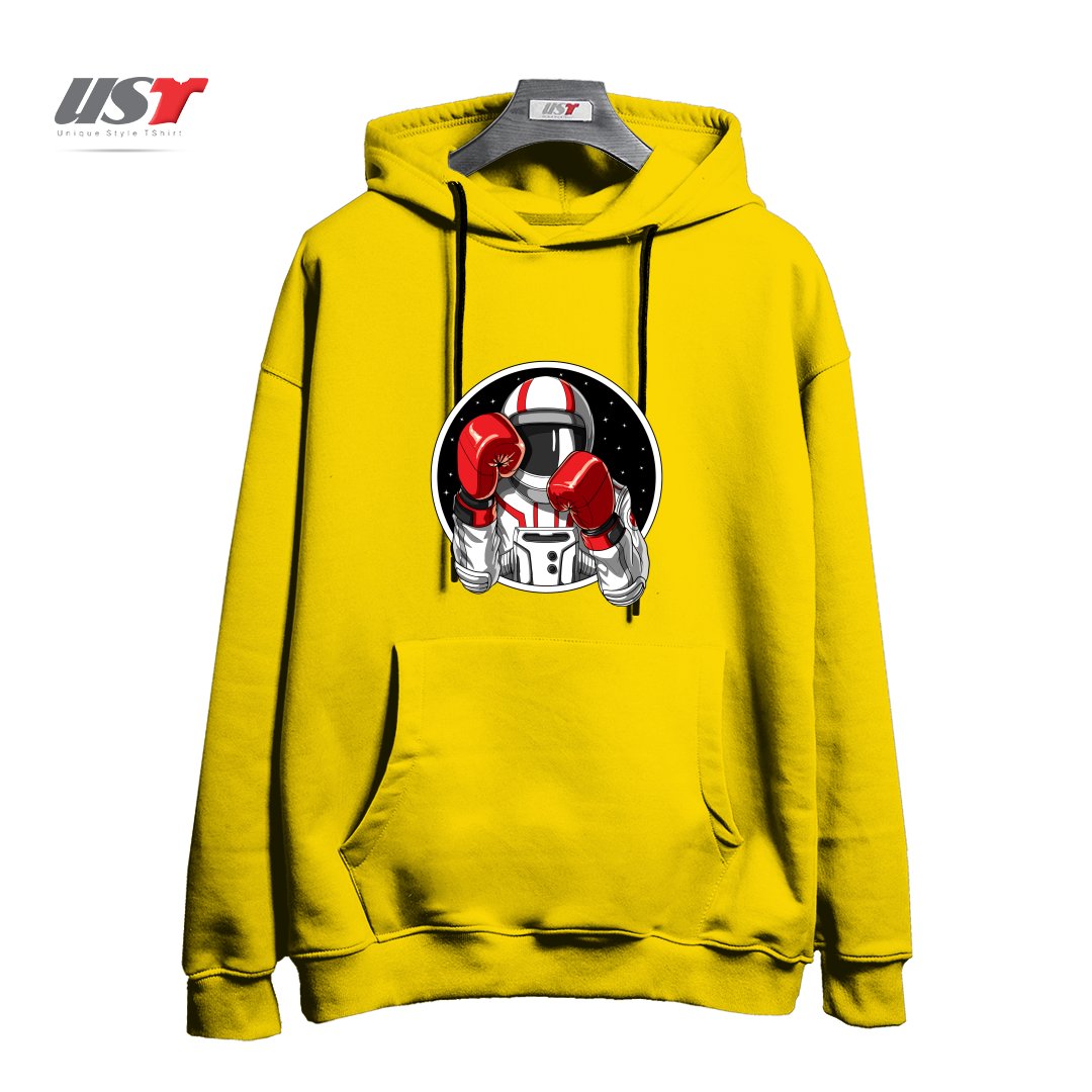 طرح BOXING ASTRONAUT هودی اورسایزرنگ زرد