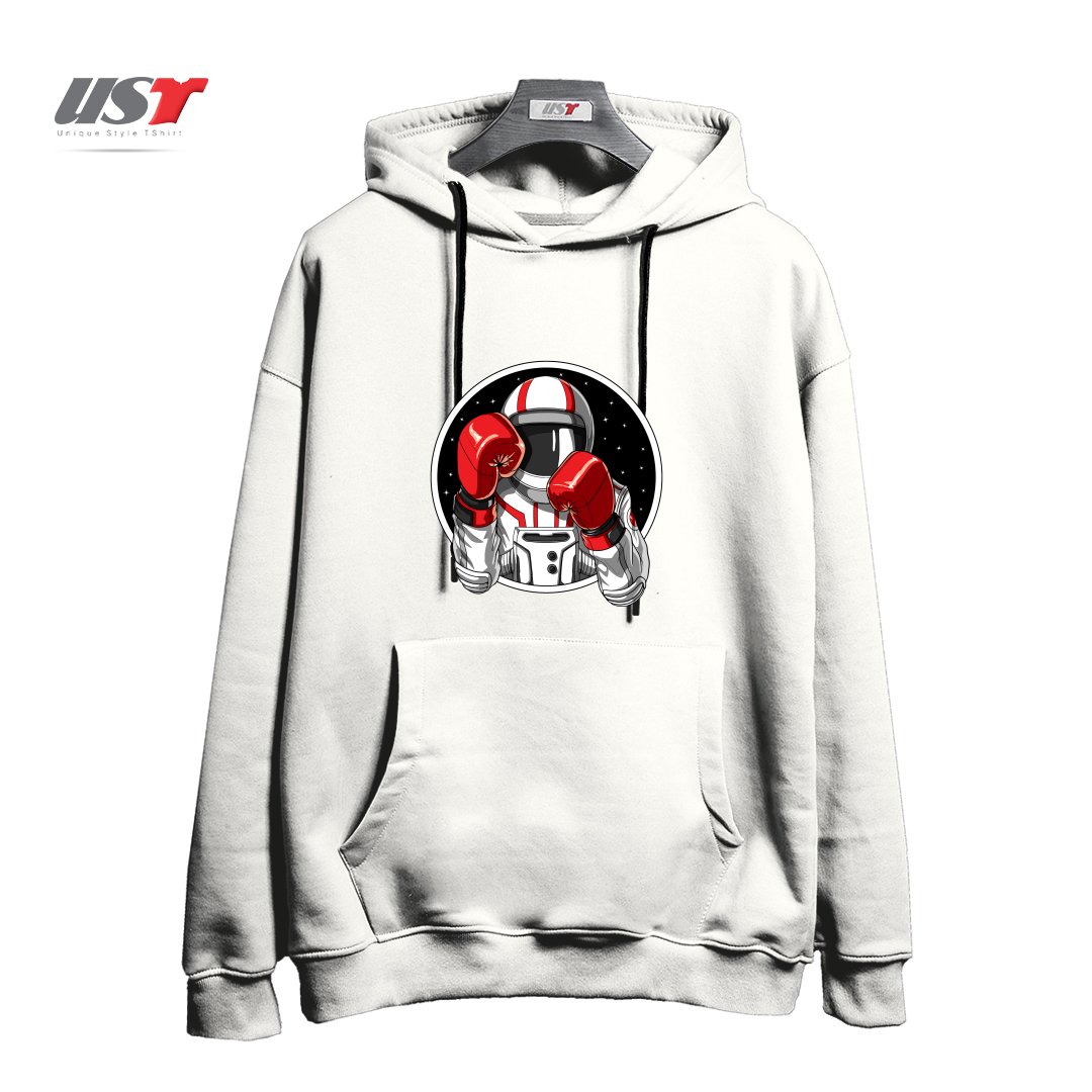 طرح BOXING ASTRONAUT هودی اورسایزرنگ سفید