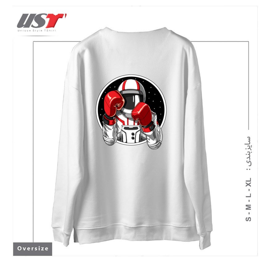 طرح BOXING ASTRONAUT سوییشرت اورسایزرنگ سفید