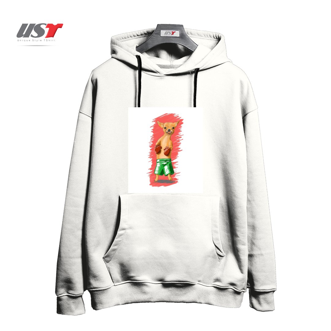 طرح BOXING CHIHUAHA هودی اورسایزرنگ سفید