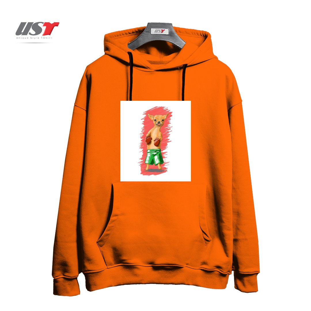 طرح BOXING CHIHUAHA هودی اورسایزرنگ نارنجی
