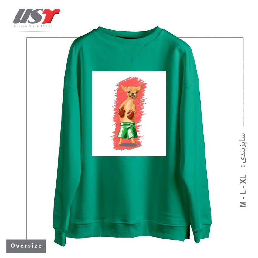 طرح BOXING CHIHUAHA سوییشرت اورسایزرنگ سبز سدری