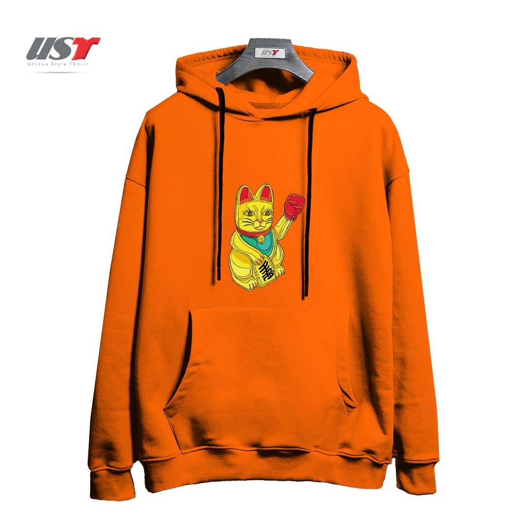 طرح BOXING CAT1 هودی اورسایزرنگ نارنجی