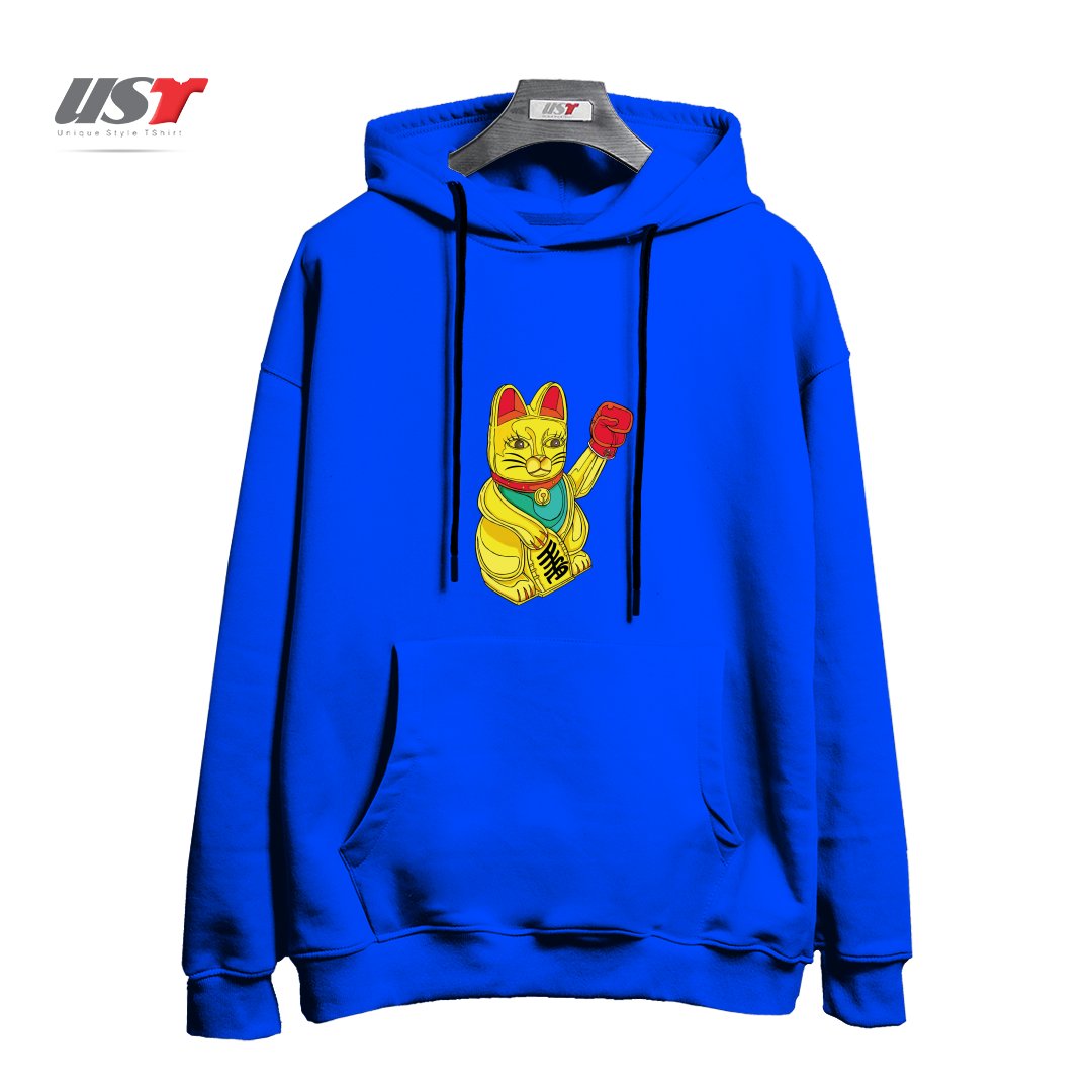 طرح BOXING CAT1 هودی اورسایزرنگ آبی شالی