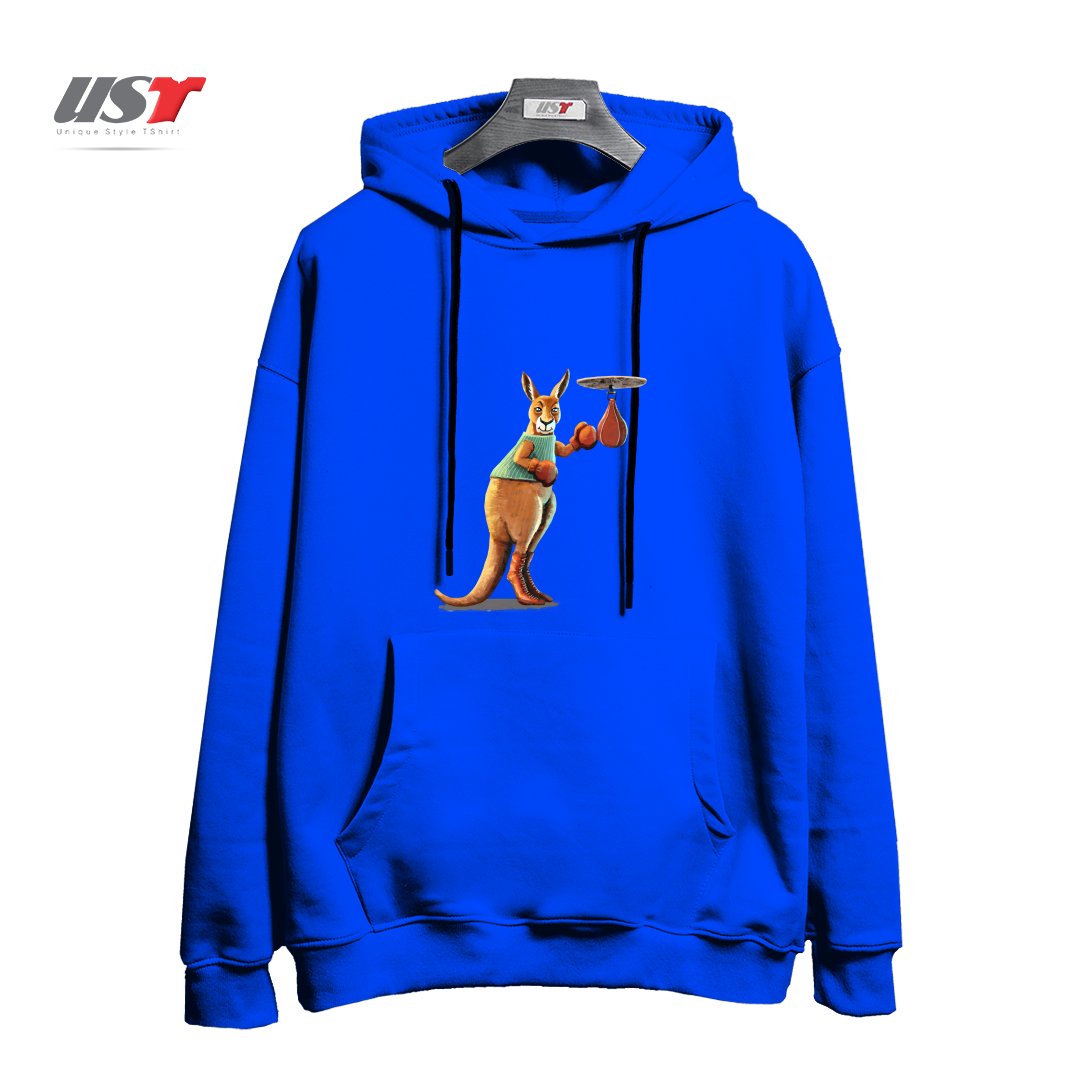 طرح BOXING KANGAROO هودی اورسایزرنگ آبی شالی