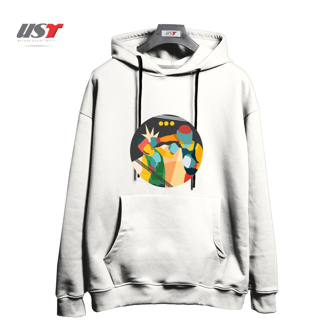 طرح BOXING هودی اورسایزرنگ سفید