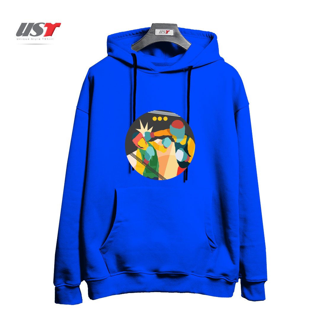 طرح BOXING هودی اورسایزرنگ آبی شالی