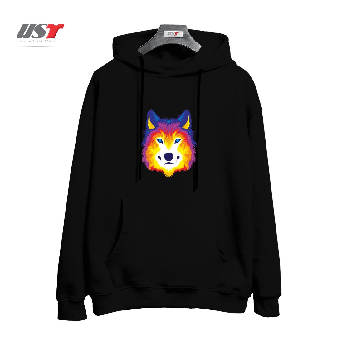 هودی اورسایز طرح WOLF IN COLOR