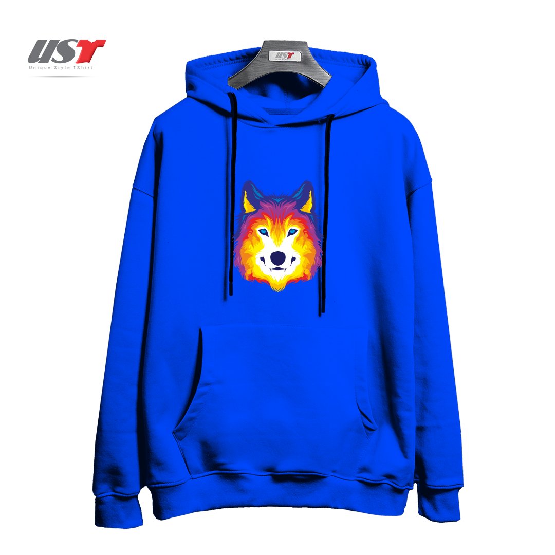 طرح WOLF IN COLOR هودی اورسایزرنگ آبی شالی