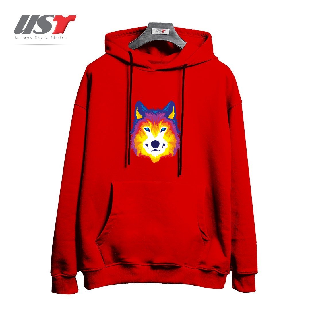 طرح WOLF IN COLOR هودی اورسایزرنگ قرمز