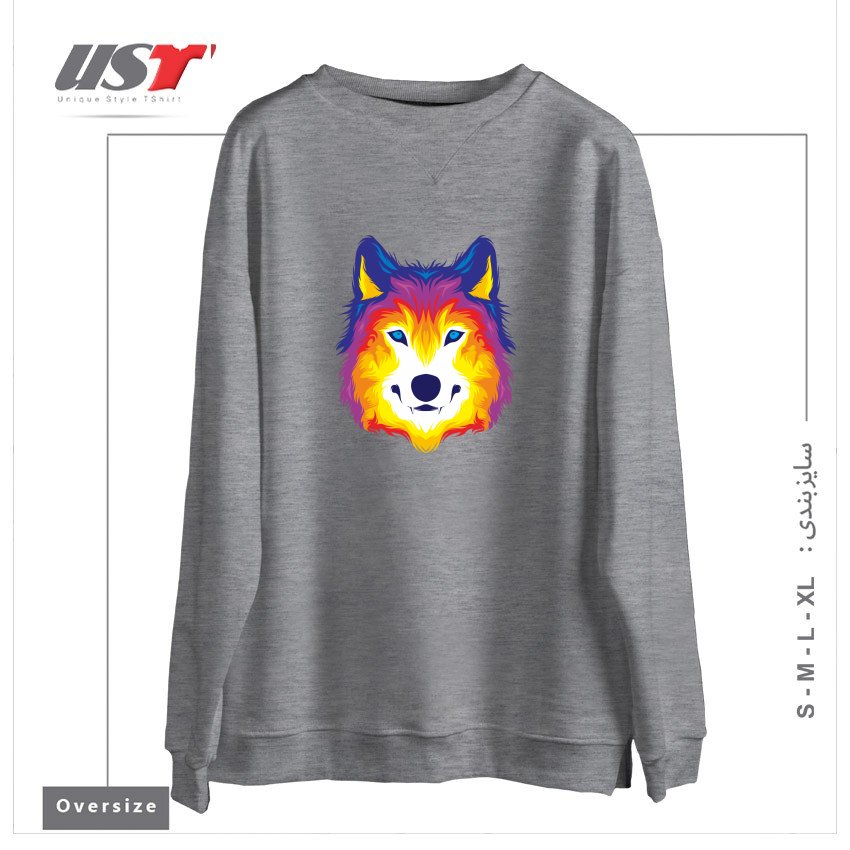 سوییشرت اورسایز طرح WOLF IN COLOR