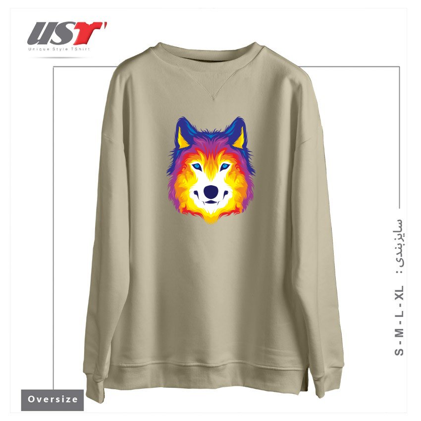 طرح WOLF IN COLOR سوییشرت اورسایزرنگ نخودی