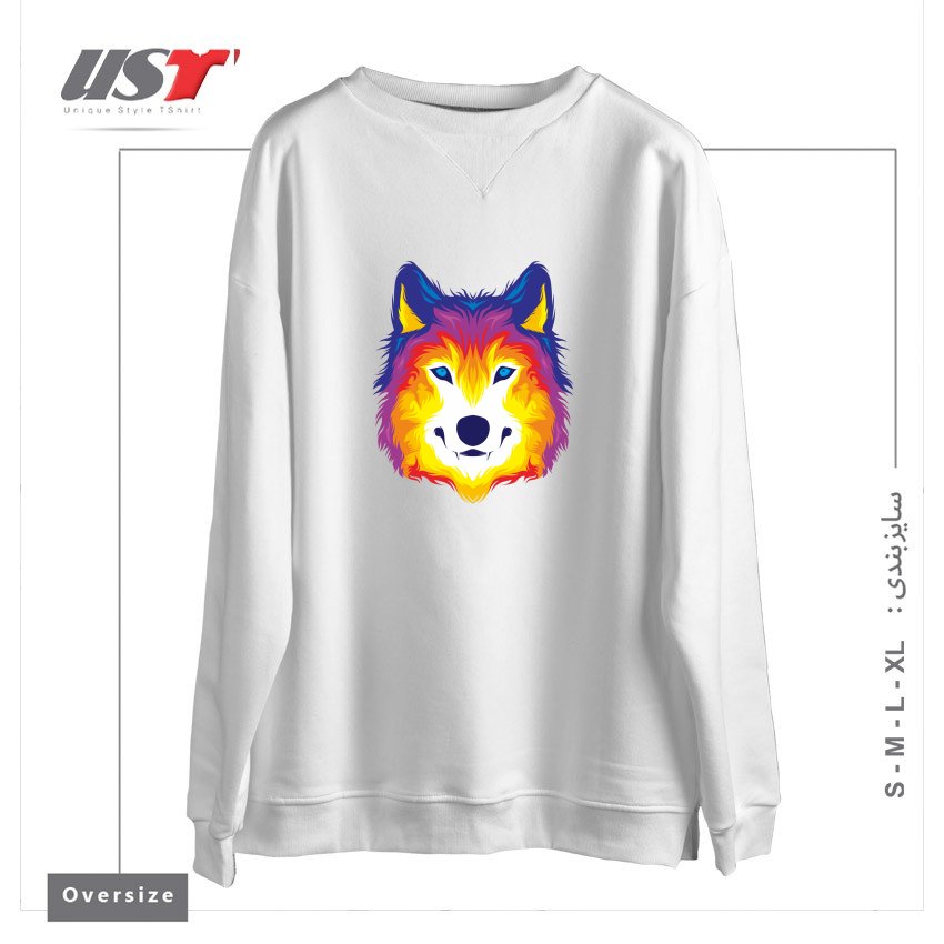 سوییشرت اورسایز طرح WOLF IN COLOR