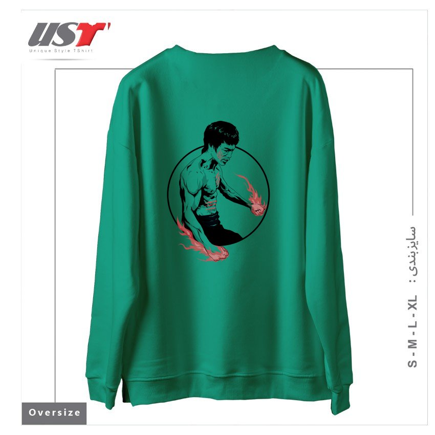 طرح FIST OF FURY سوییشرت اورسایزرنگ سبز سدری