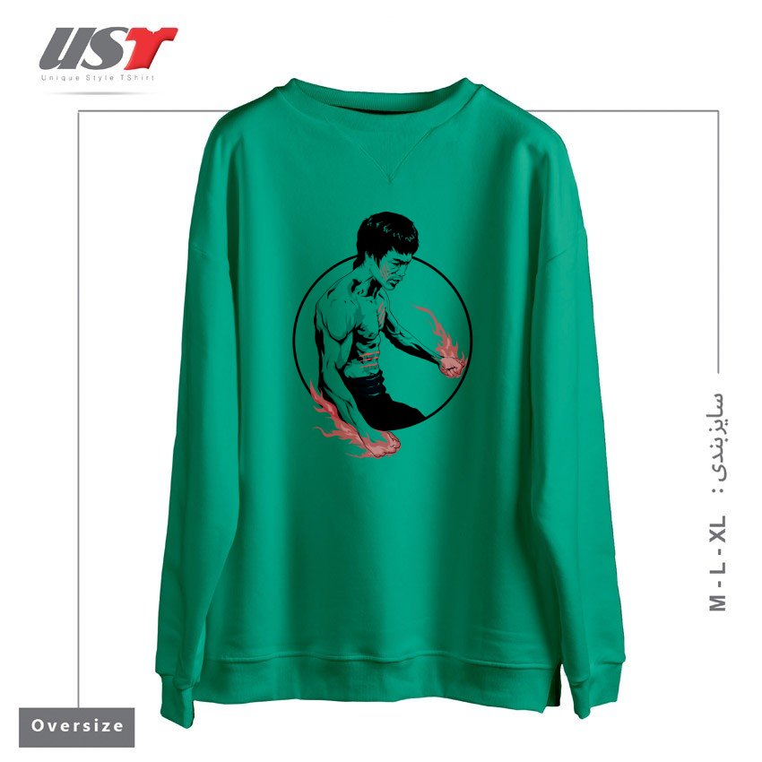 طرح FIST OF FURY سوییشرت اورسایزرنگ سبز سدری