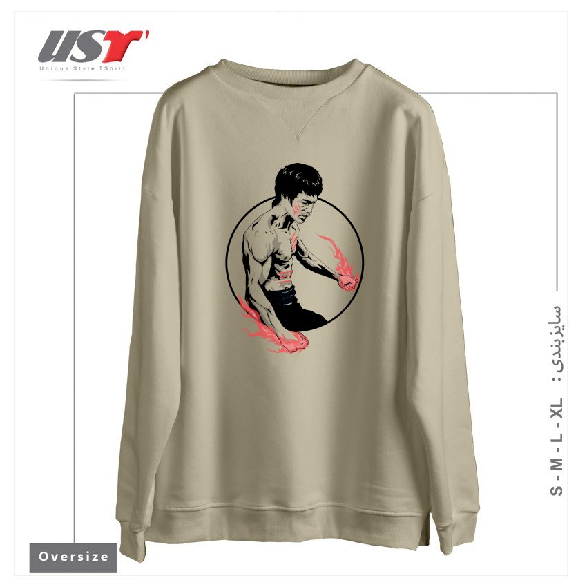 طرح FIST OF FURY سوییشرت اورسایزرنگ نخودی