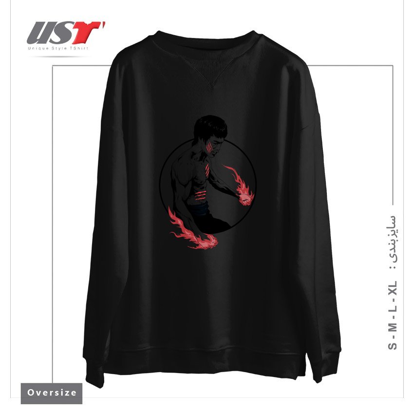 طرح FIST OF FURY سوییشرت اورسایزرنگ مشکی