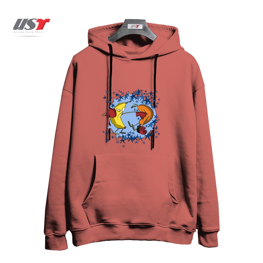 طرح FRUIT PUNCH هودی اورسایزرنگ آجری