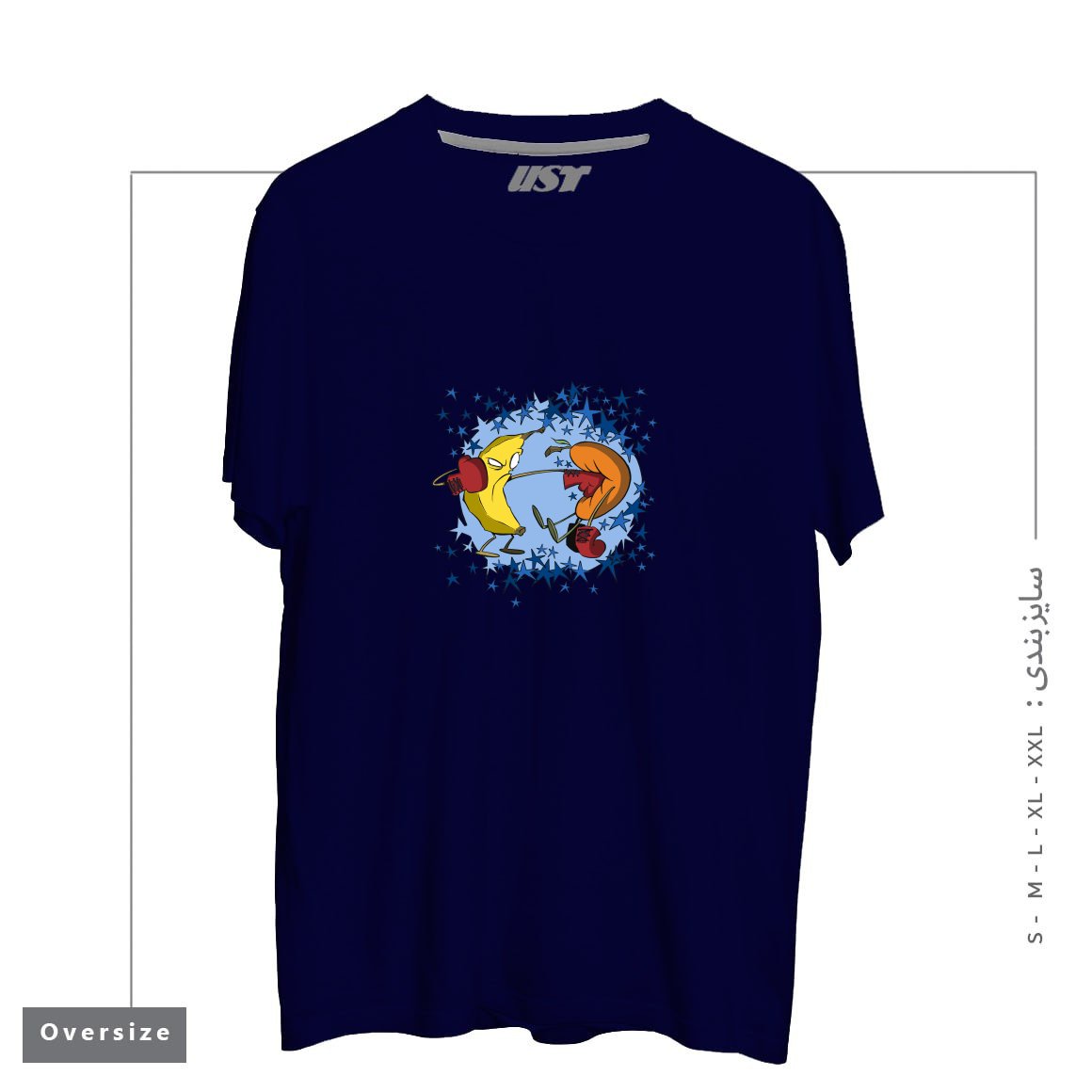 طرح FRUIT PUNCH تیشرت اورسایزرنگ سرمه ای