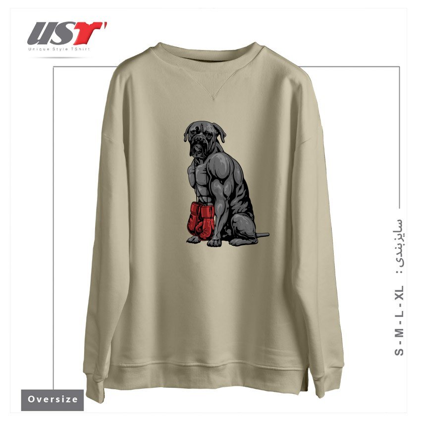 طرح LIFE OF A BOXER سوییشرت اورسایزرنگ نخودی