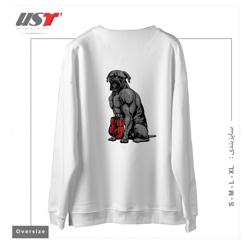 طرح LIFE OF A BOXER سوییشرت اورسایزرنگ سفید