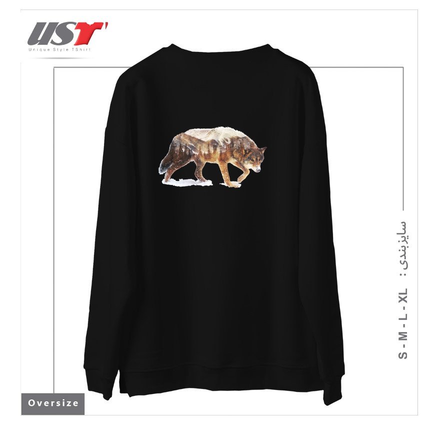 طرح WOLF IN THE ARCTIC سوییشرت اورسایزرنگ مشکی