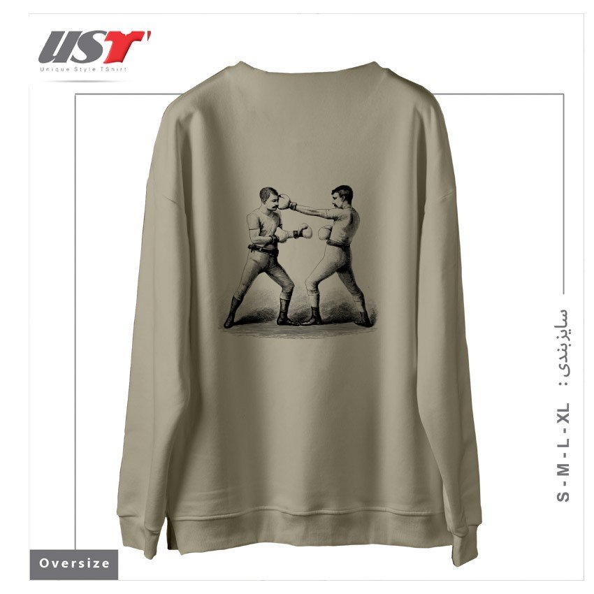 طرح MEN IN MOUSTACHES سوییشرت اورسایزرنگ نخودی