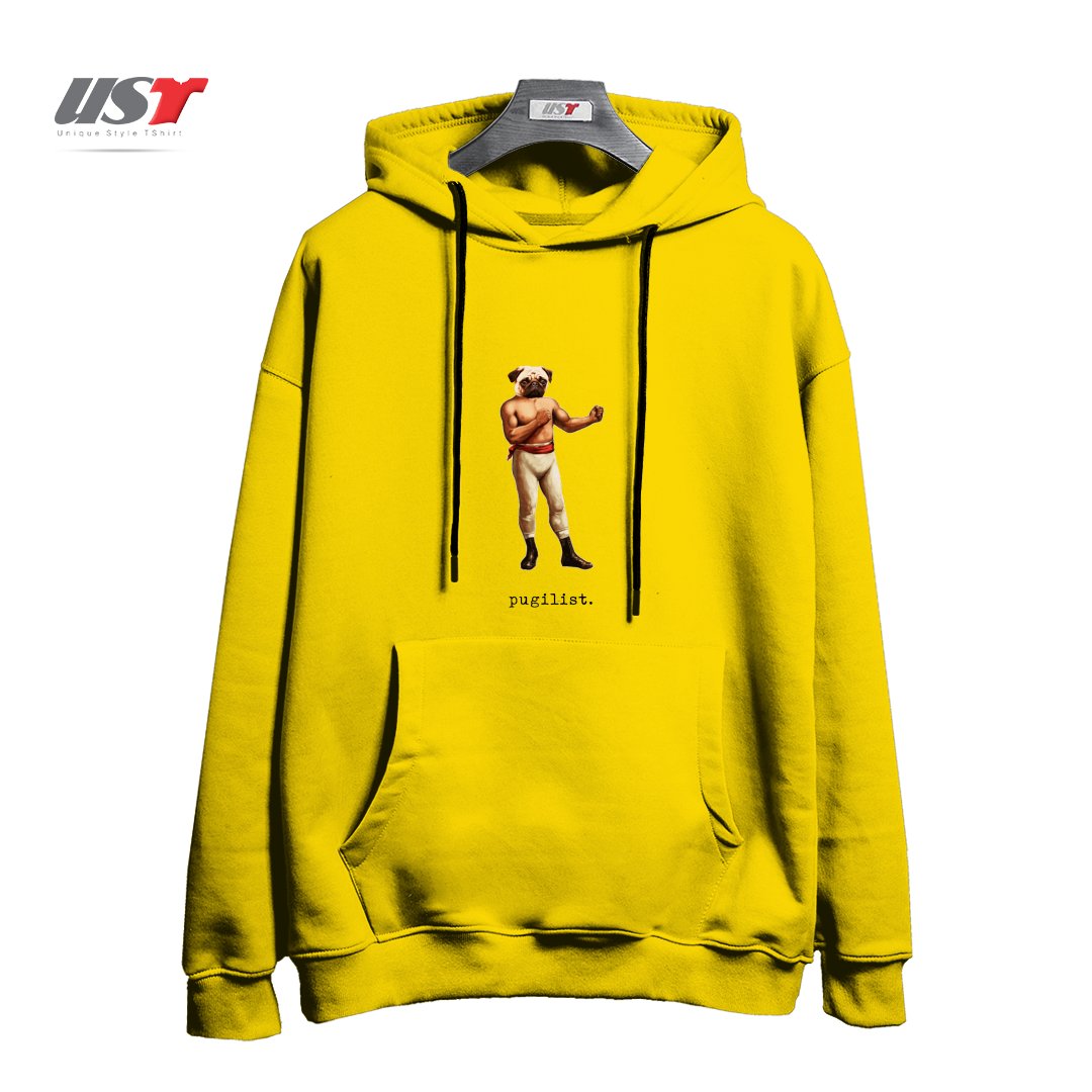 طرح PUGILIST هودی اورسایزرنگ زرد