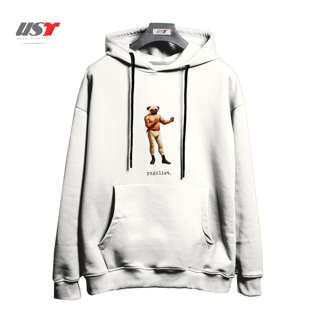 طرح PUGILIST هودی اورسایزرنگ سفید