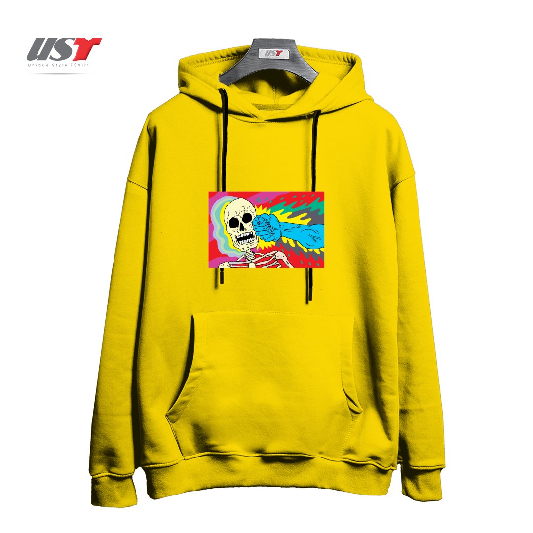 طرح PUNCHING DEATH هودی اورسایزرنگ زرد