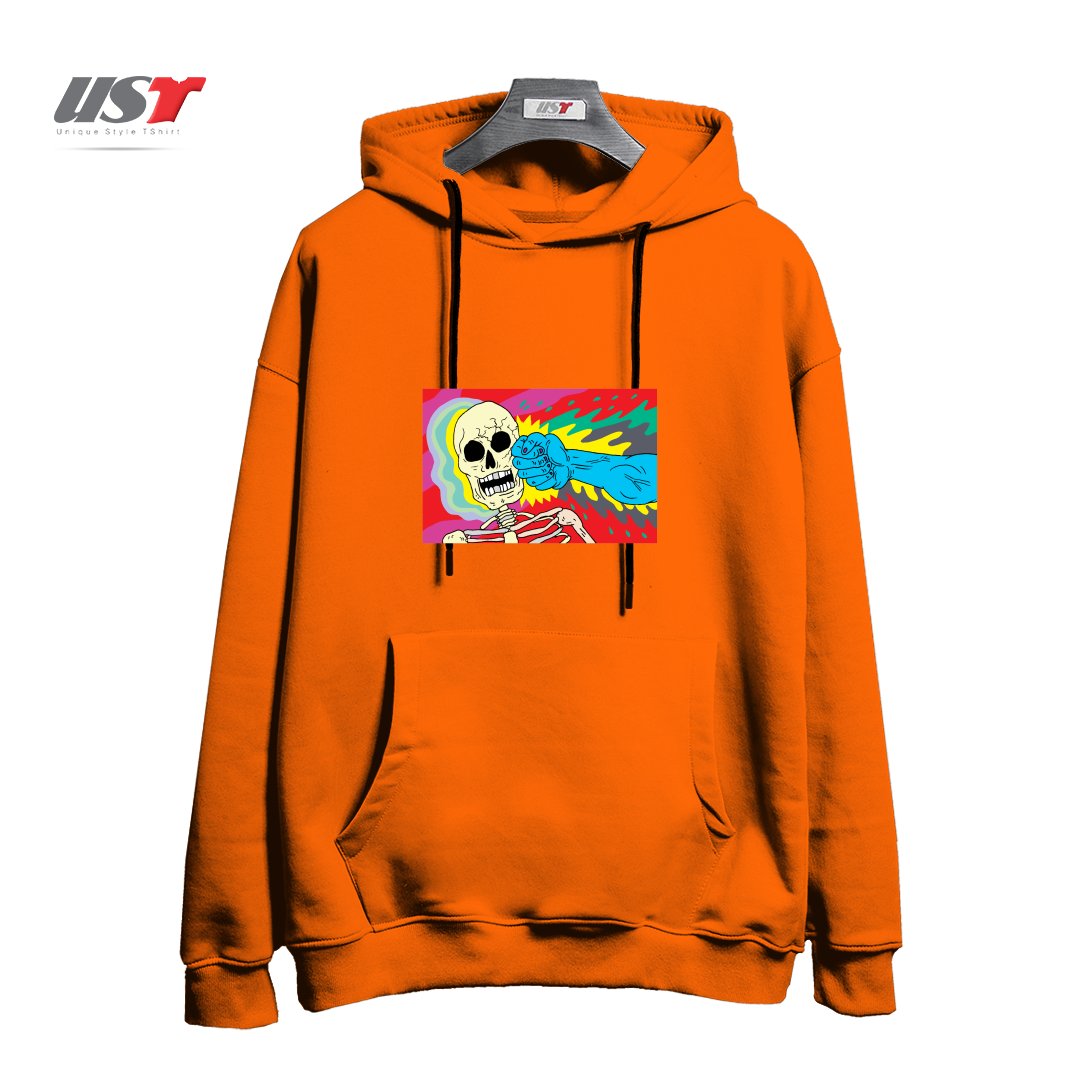 طرح PUNCHING DEATH هودی اورسایزرنگ نارنجی