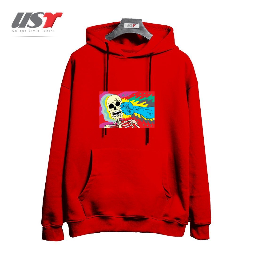 طرح PUNCHING DEATH هودی اورسایزرنگ قرمز