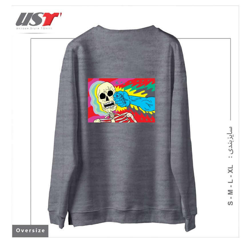 طرح PUNCHING DEATH سوییشرت اورسایزرنگ طوسی ملانژ