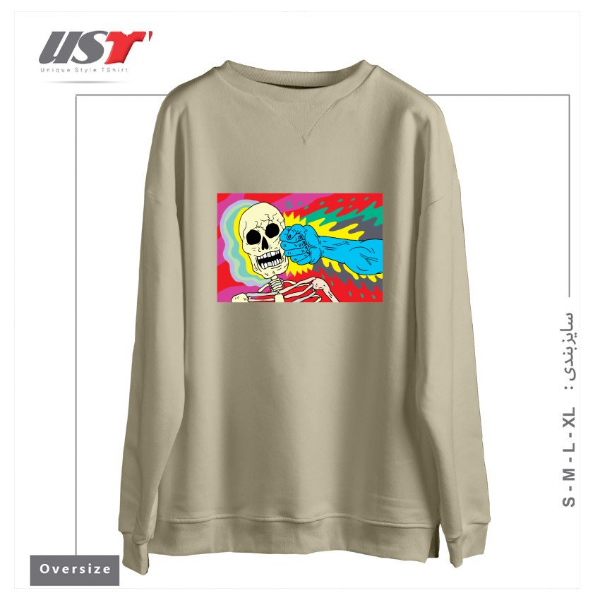 طرح PUNCHING DEATH سوییشرت اورسایزرنگ نخودی