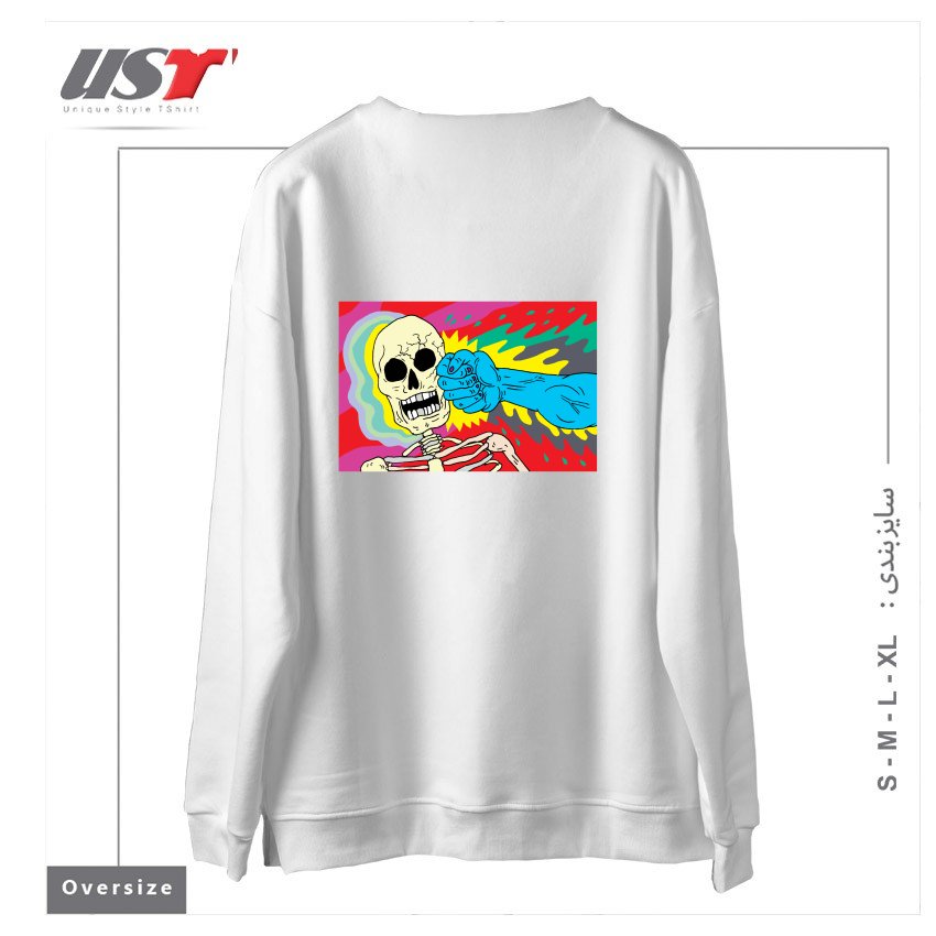 طرح PUNCHING DEATH سوییشرت اورسایزرنگ سفید